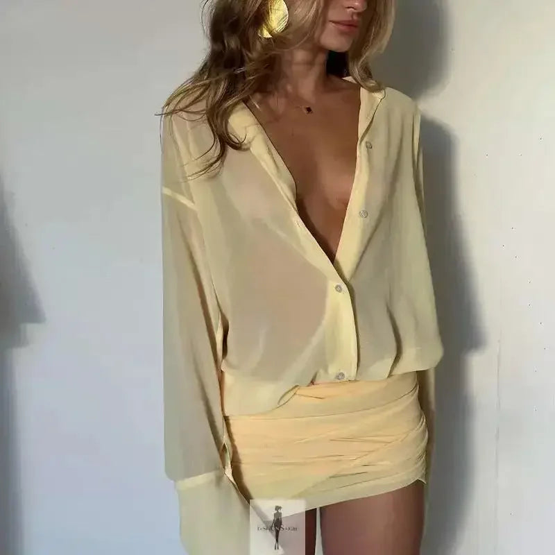 Fashionsarah.com Fashionsarah.com Yellow Shirt Dress Ruched Skirt