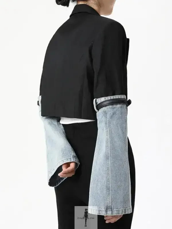 Fashionsarah.com Fashionsarah.com Denim Casual Crop Blazer / Fashionsarah