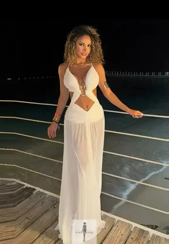 Fashionsarah.com Fashionsarah.com Hollow Out Backless Mesh Maxi Dress