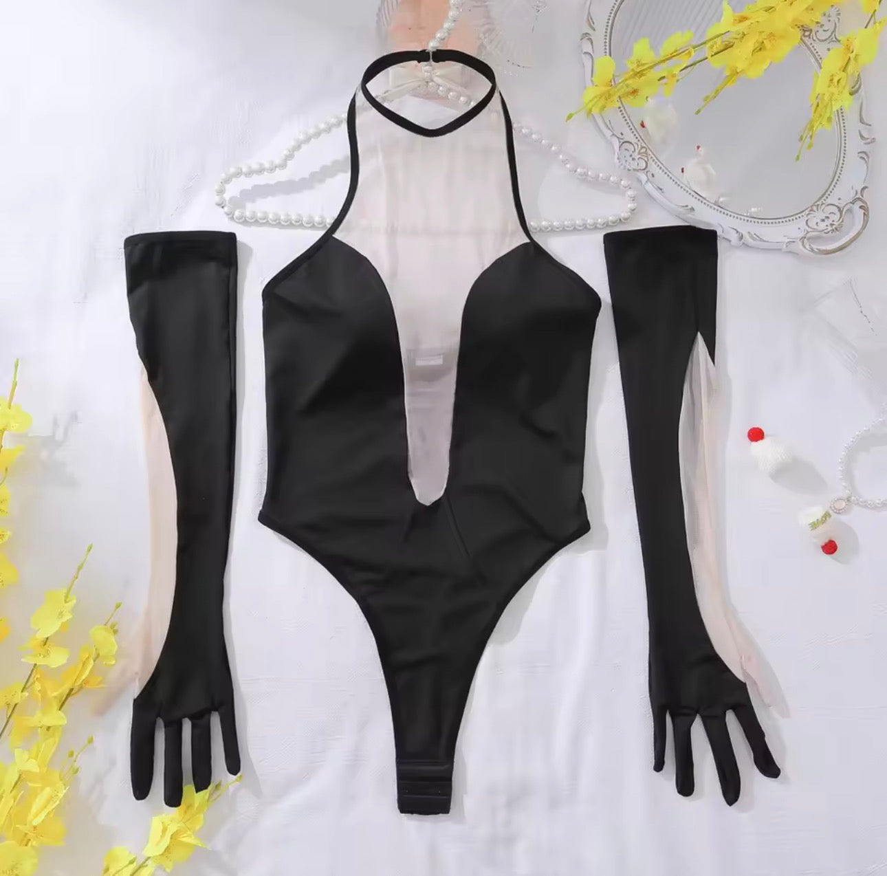 Crotchless Bodysuit with Gloves