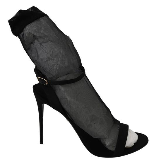 Fashionsarah.com Fashionsarah.com Dolce & Gabbana Elegant Black Heeled Stretch Sandals