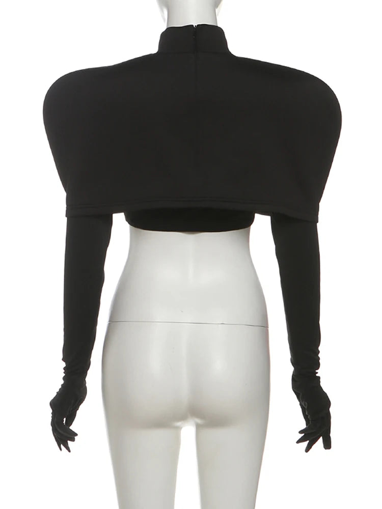 Turtleneck Top and Crop Top with Gloves Set - Fashionsarah.com