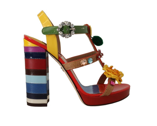 Fashionsarah.com Fashionsarah.com Dolce & Gabbana Multicolor Floral Ankle Strap Heels