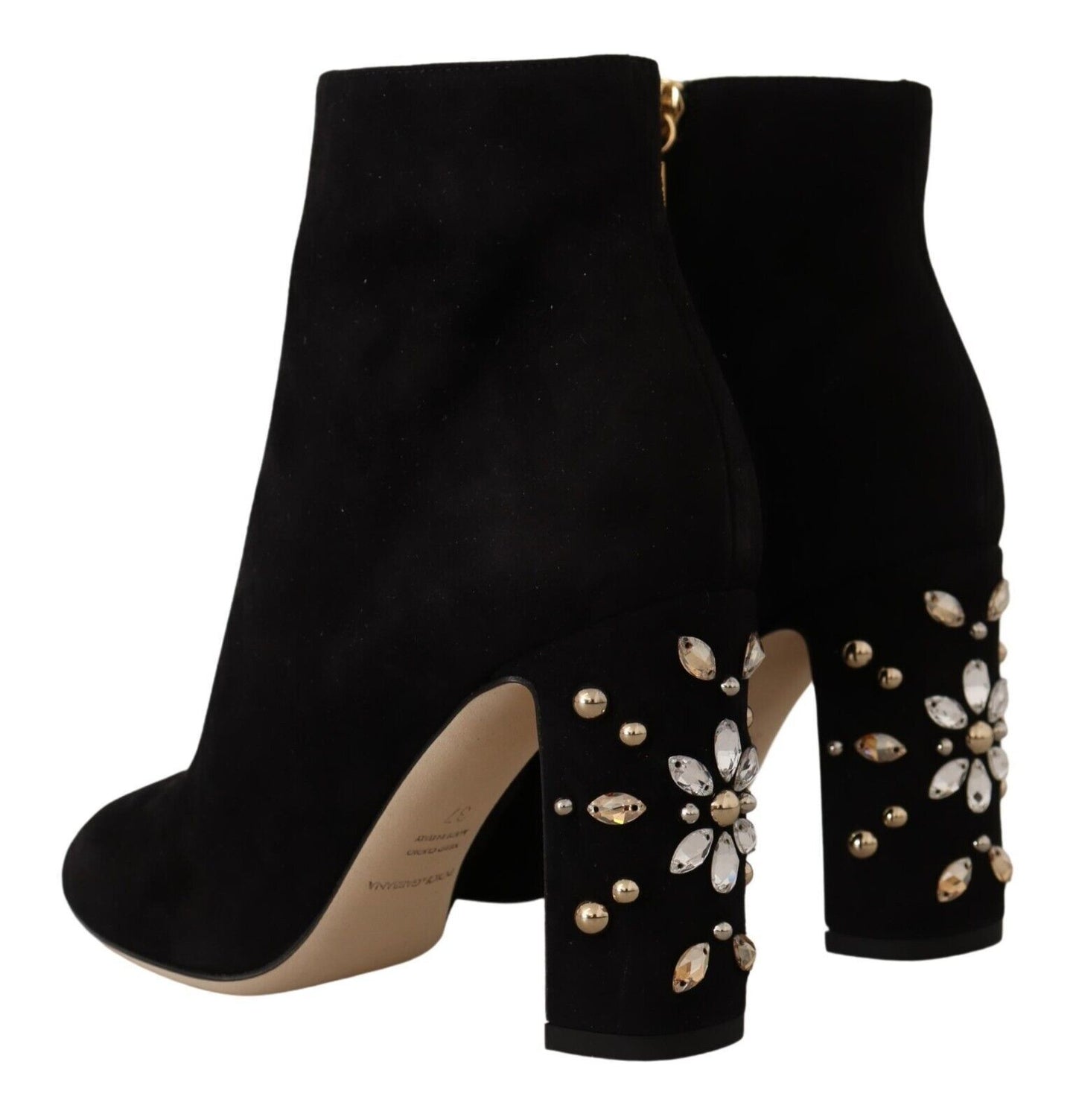 Fashionsarah.com Fashionsarah.com Dolce & Gabbana Black Suede Leather Crystal Heels Booties