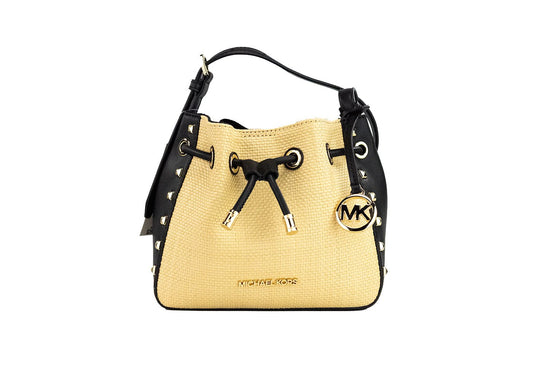 Michael Kors Phoebe Small Straw Studded Faux Leather Bucket Messenger Bag Purse | Fashionsarah.com