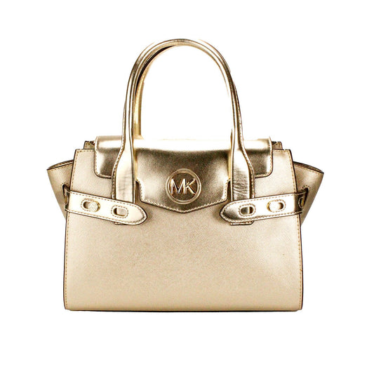 Michael Kors Carmen Medium Pale Gold Saffiano Leather Satchel Purse Bag | Fashionsarah.com