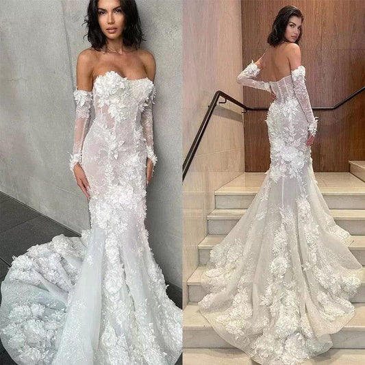 Sweetheart Wedding Dress with 3D Floral Applique | Fashionsarah.com