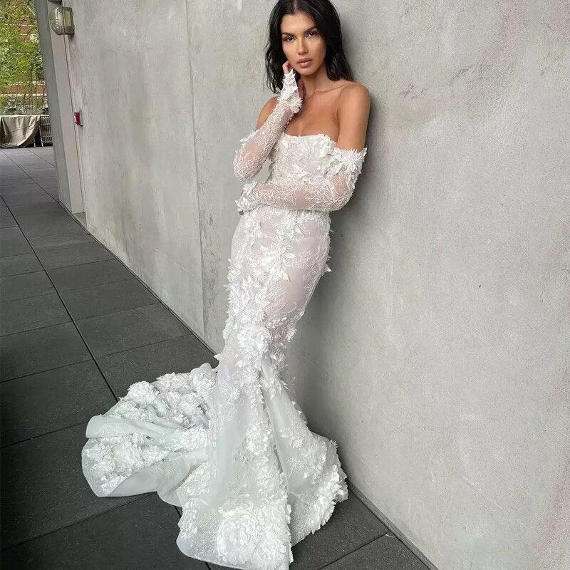 Sweetheart Wedding Dress with 3D Floral Applique | Fashionsarah.com
