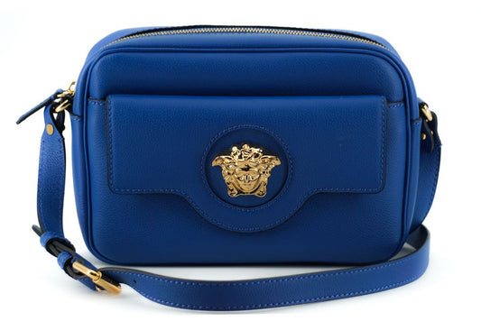 Fashionsarah.com Fashionsarah.com Versace Blue Calf Leather Camera Shoulder Bag