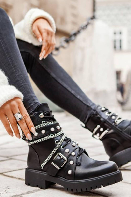 Women Ankle Booties with Chain and metal detail | Fashionsarah.com