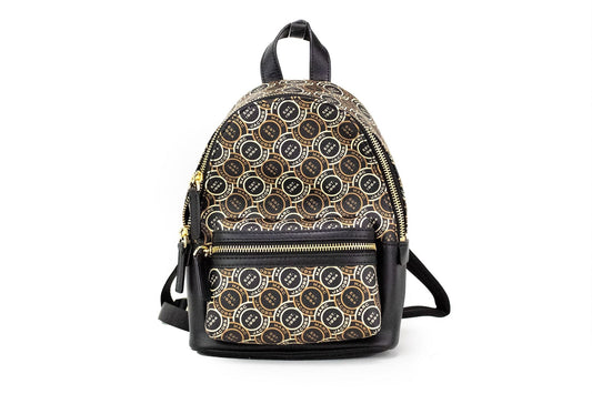 Fashionsarah.com Fashionsarah.com Marc Jacobs Signet Mini Black Logo Printed Leather Shoulder Backpack Bookbag