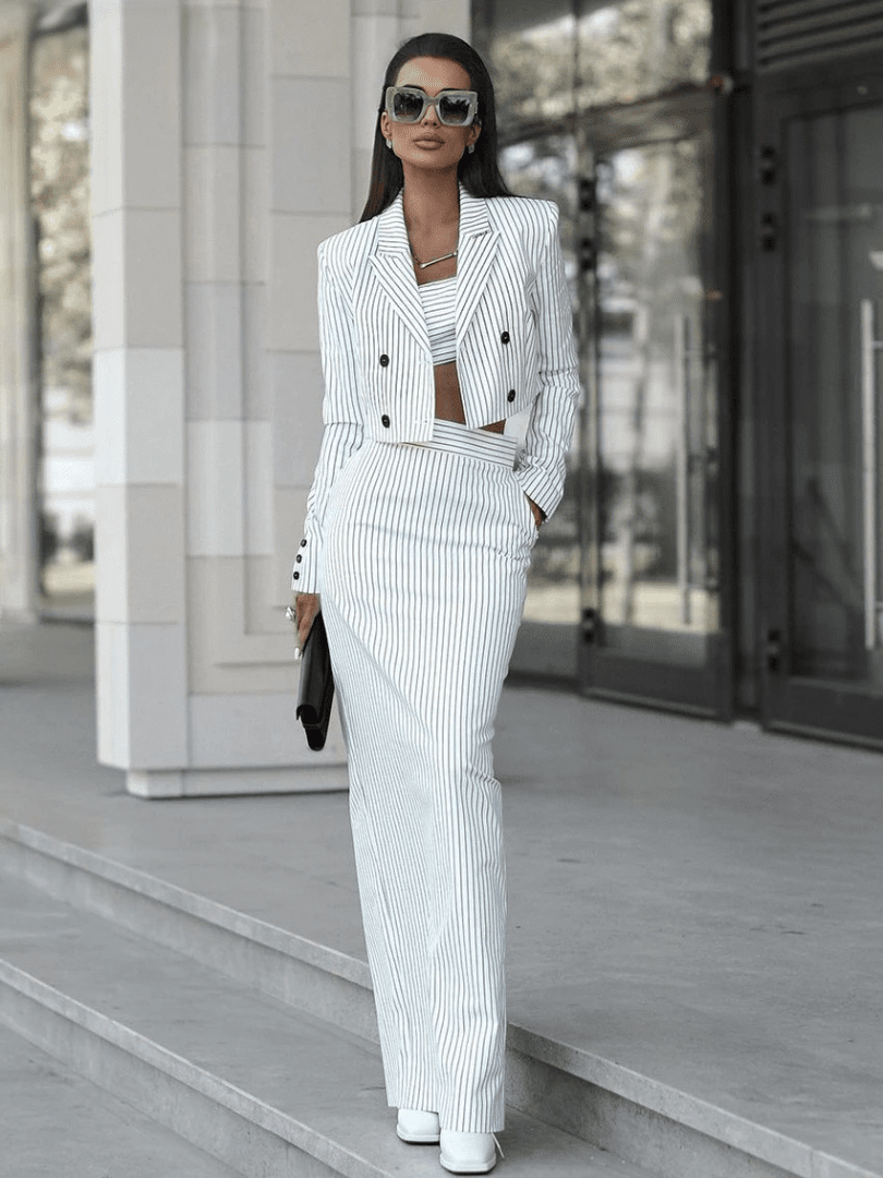 Slim Stripe Print Skirt with Crop Top Set | Fashionsarah.com