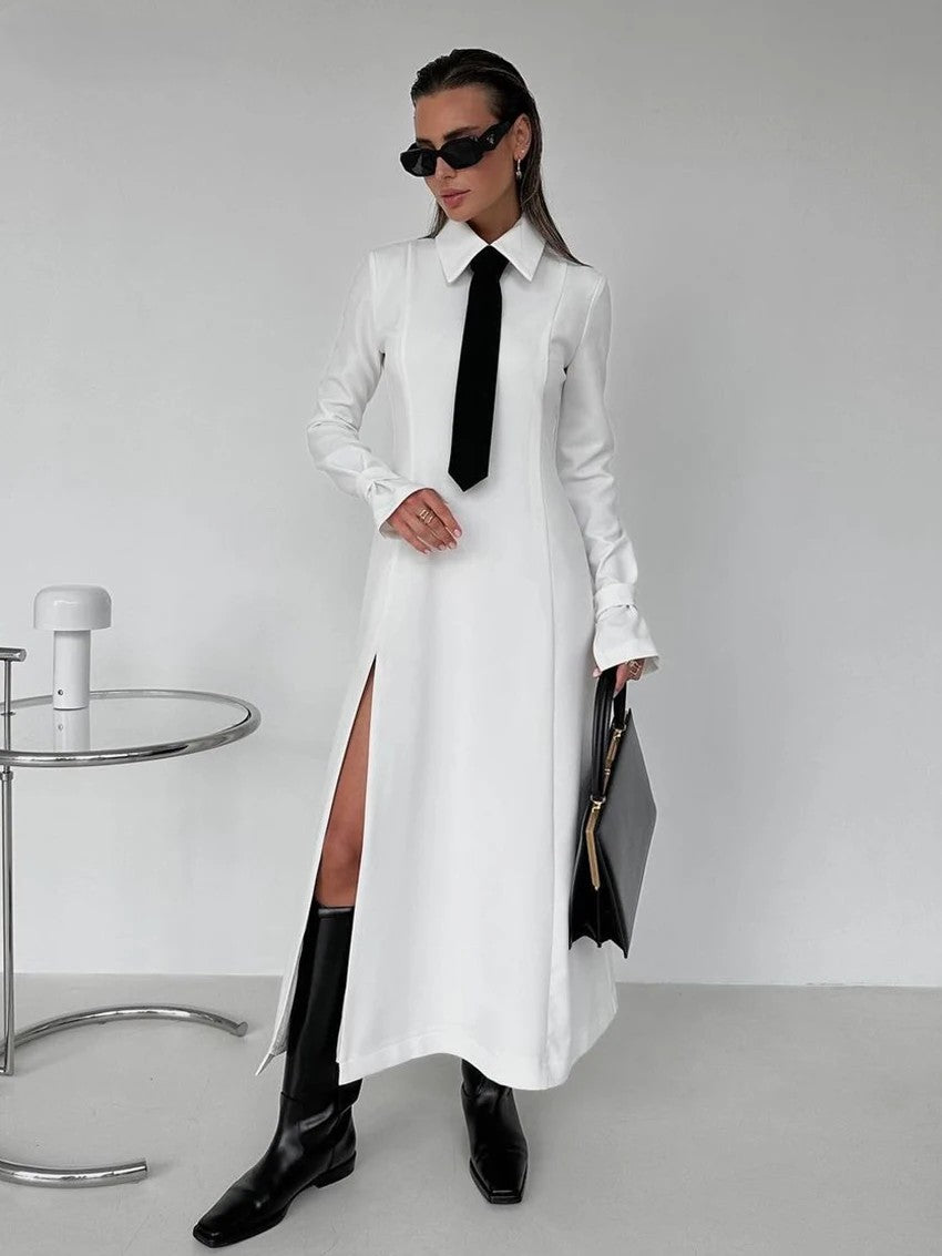 0 Main Clacive Fashion Slim White Office Dress Casual Lapel Long Sleeve Ankle Length Dress Elegant Classic Slit Dresses For Women 2024 1 ?v=1702903270&width=1946