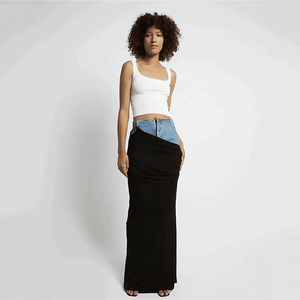 Denim Pleated Long Skirt | Fashionsarah.com