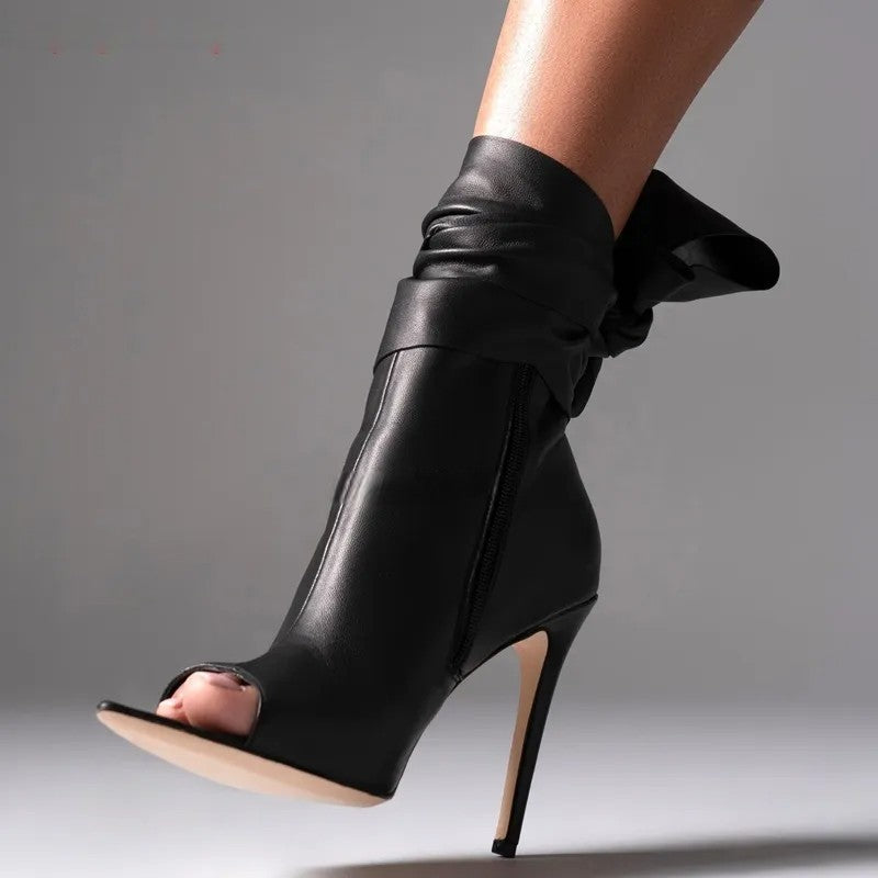 Open Toe Black Short Boots | Fashionsarah.com