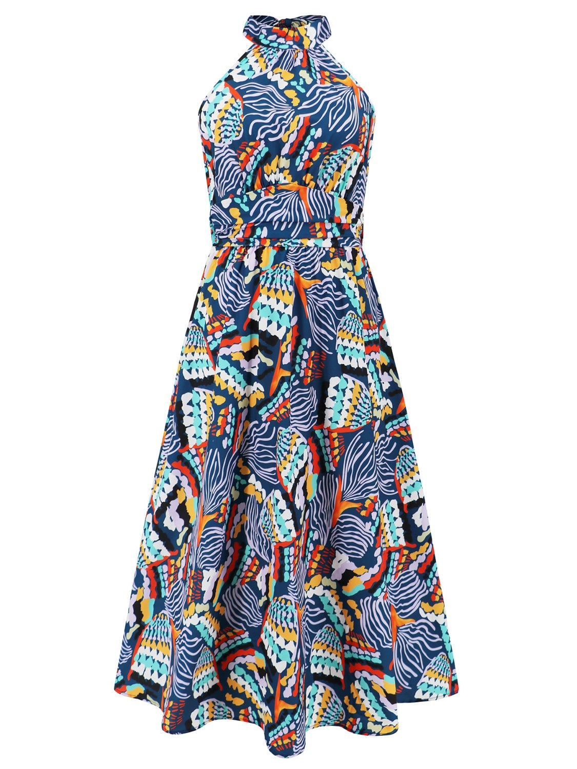 Fashionsarah.com Fashionsarah.com Ruched Printed Halter Neck Sleeveless Dress