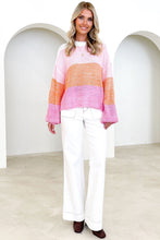 Load image into Gallery viewer, Pink Colorblock Drop Shoulder Pullover Loose Sweater | Fashionsarah.com