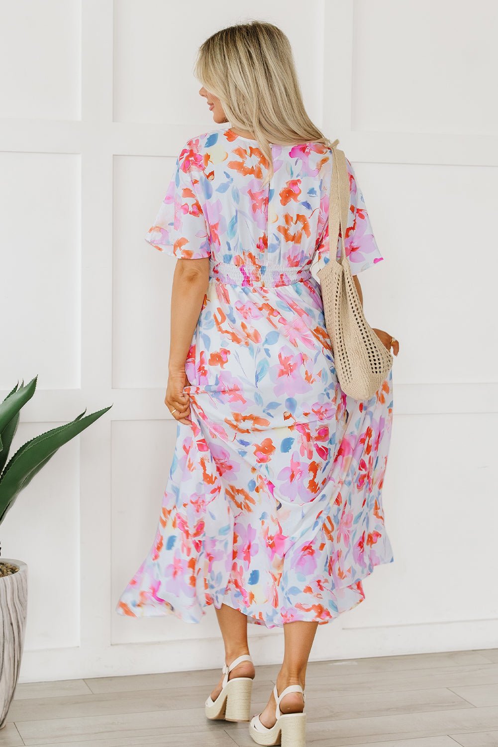 Fashionsarah.com Fashionsarah.com Tropical Floral Ruched V Neck Maxi Dress