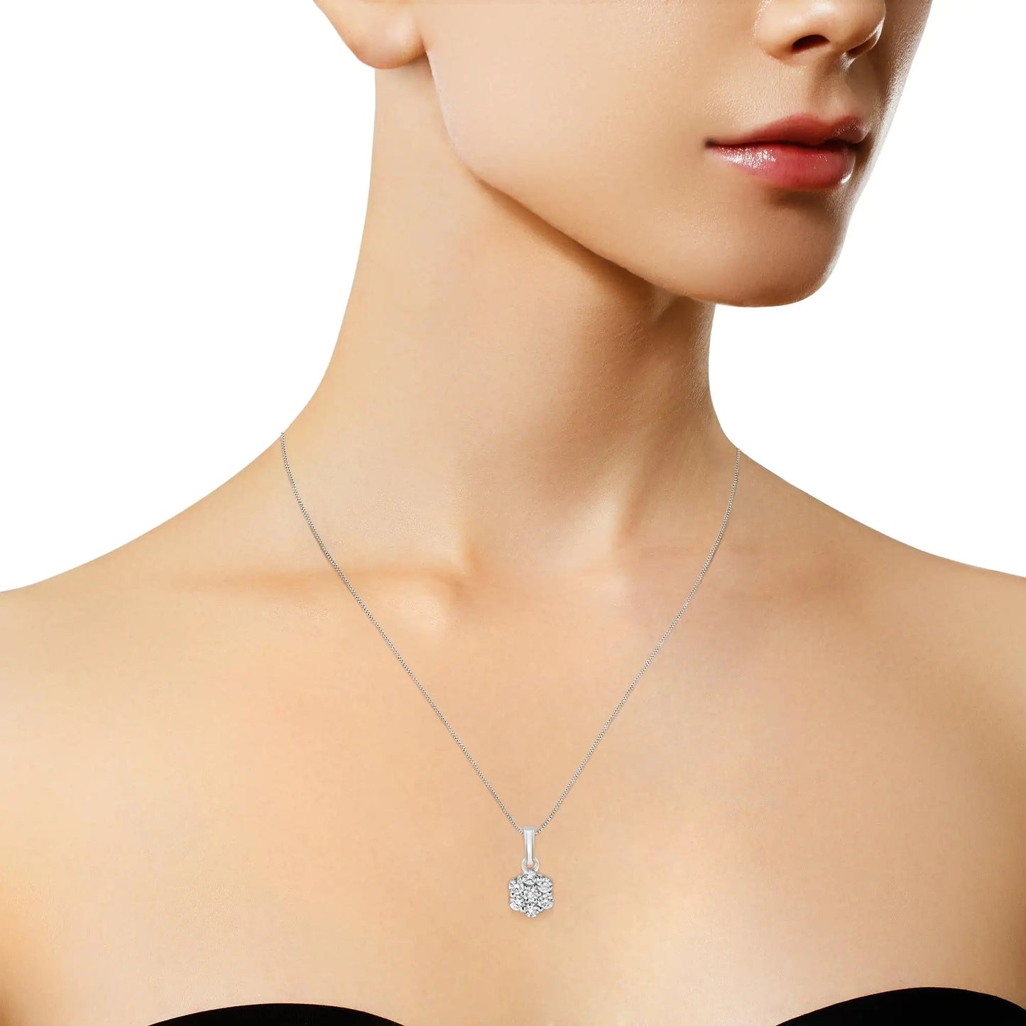 14KT White Gold 1/2 cttw Diamond Floral Cluster Pendant Necklace (HI, SI2-I1) | Fashionsarah.com