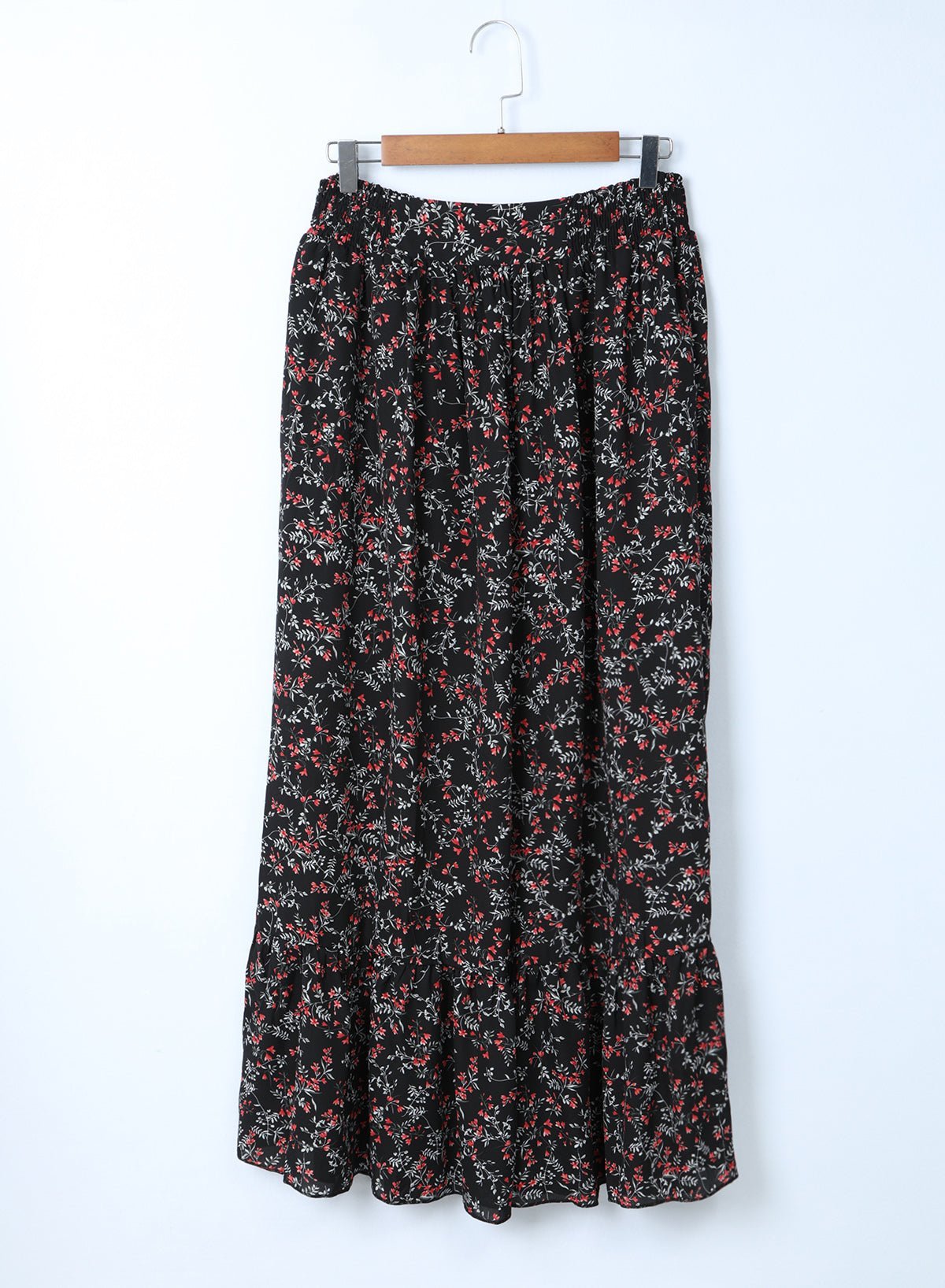 Fashionsarah.com Black Floral Ruffled Crop Top and Maxi Skirt
