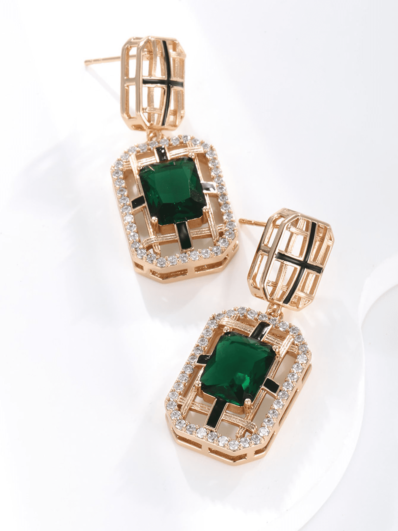 Square retro 18K gold zircon earrings | Fashionsarah.com