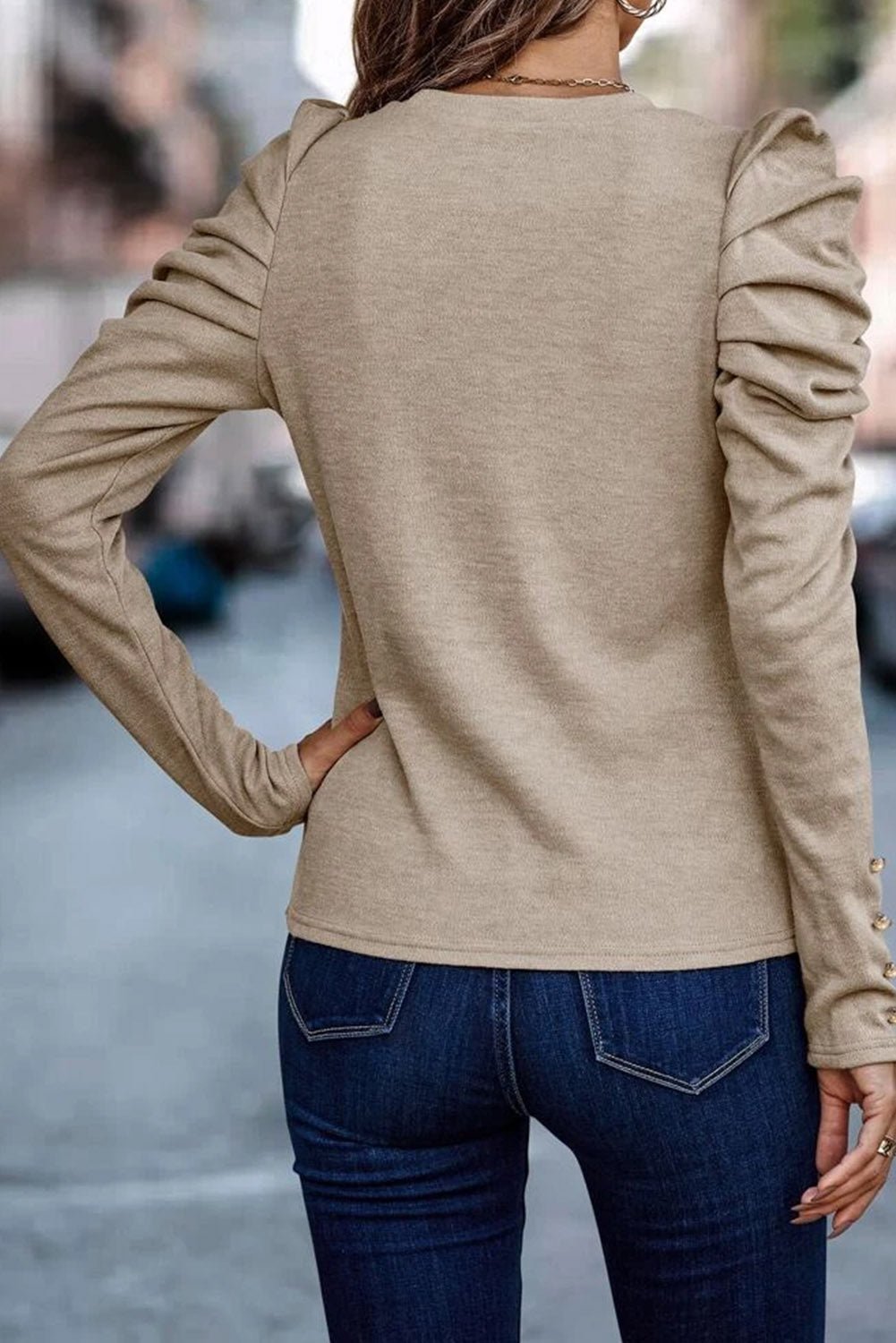 Gray Buttoned Puff Sweatershirt | Fashionsarah.com