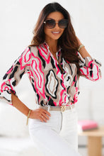 Load image into Gallery viewer, Rose Abstract Print Roll-tab Sleeve Chest Pocket Shirt | Fashionsarah.com