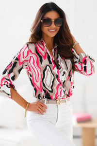 Rose Abstract Print Roll-tab Sleeve Chest Pocket Shirt | Fashionsarah.com