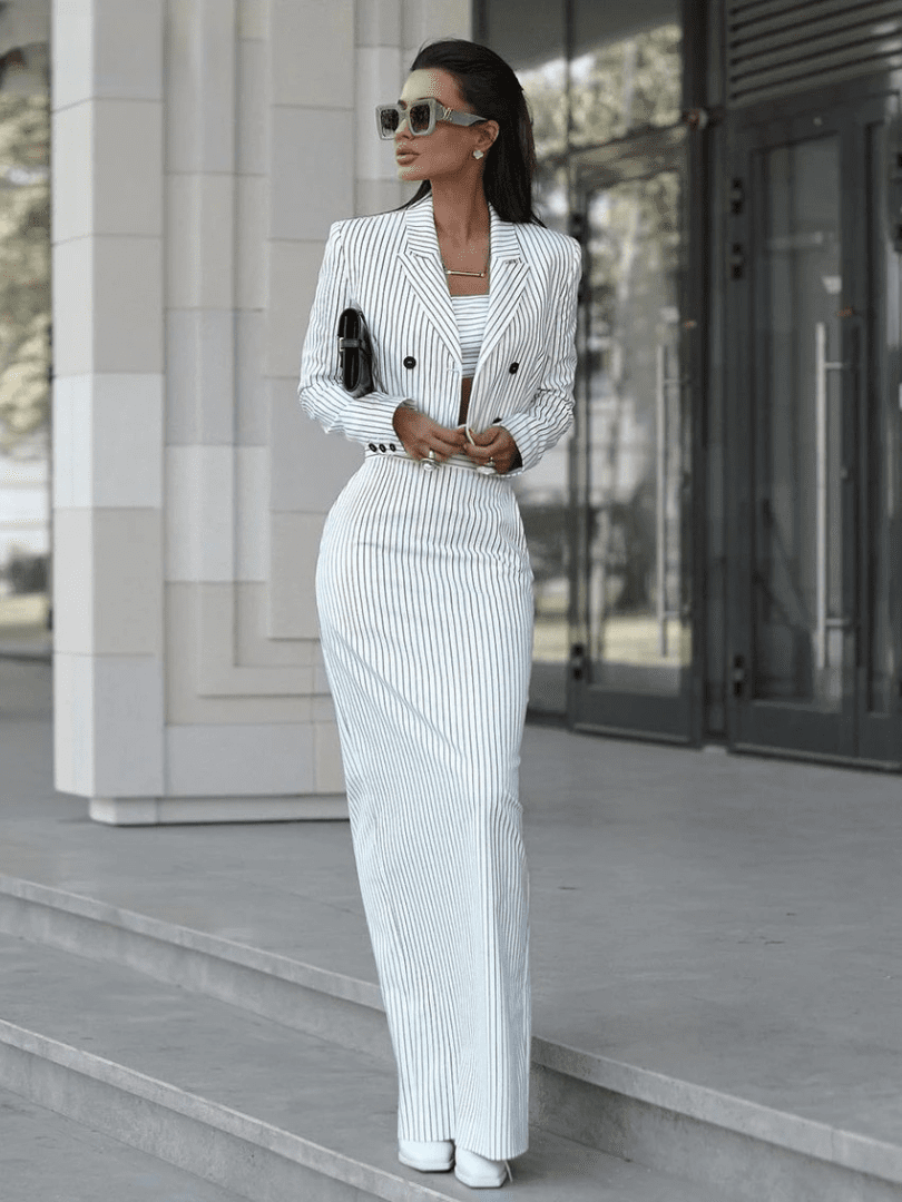Slim Stripe Print Skirt with Crop Top Set | Fashionsarah.com