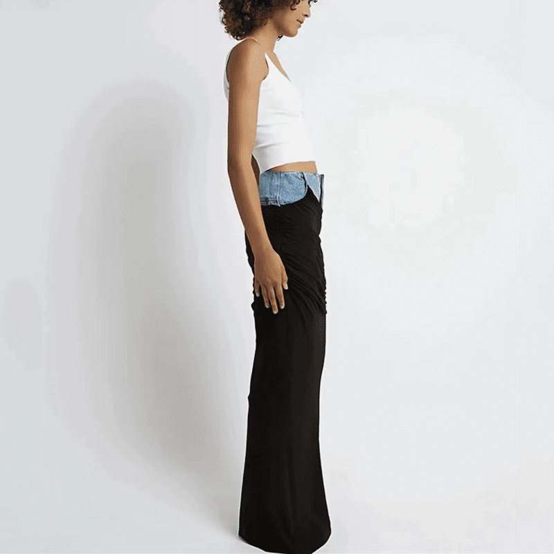 Fashionsarah.com Denim Pleated Long Skirt