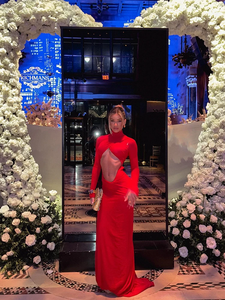 Slim Hollow Out Red Dress | Fashionsarah.com