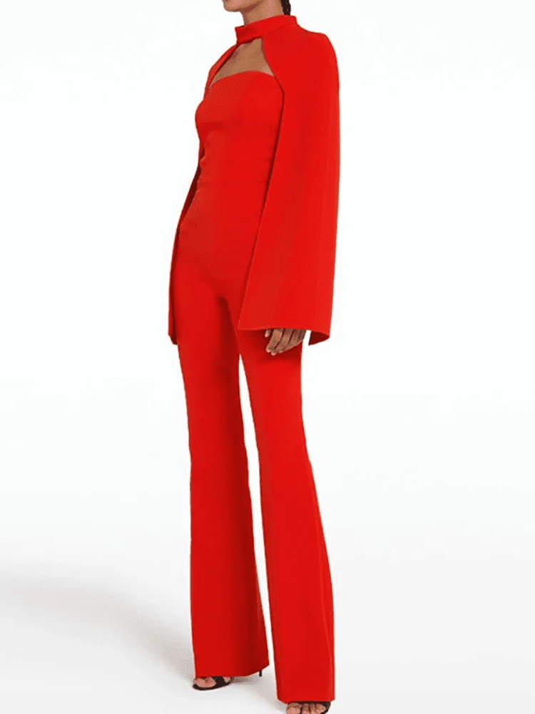 2 Pcs Set O-neck Short Shawl Strapless Jumpsuit | Fashionsarah.com