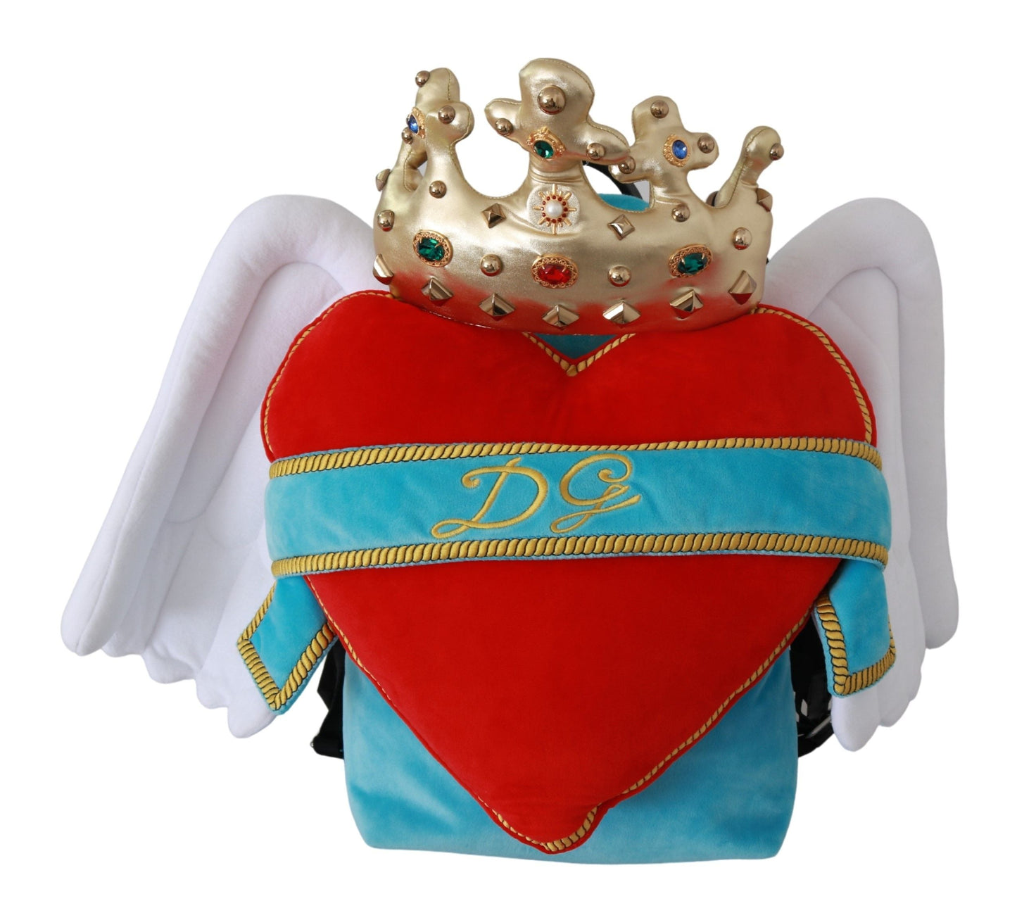 Dolce & Gabbana Red Blue Heart Wings DG Crown School Backpack | Fashionsarah.com