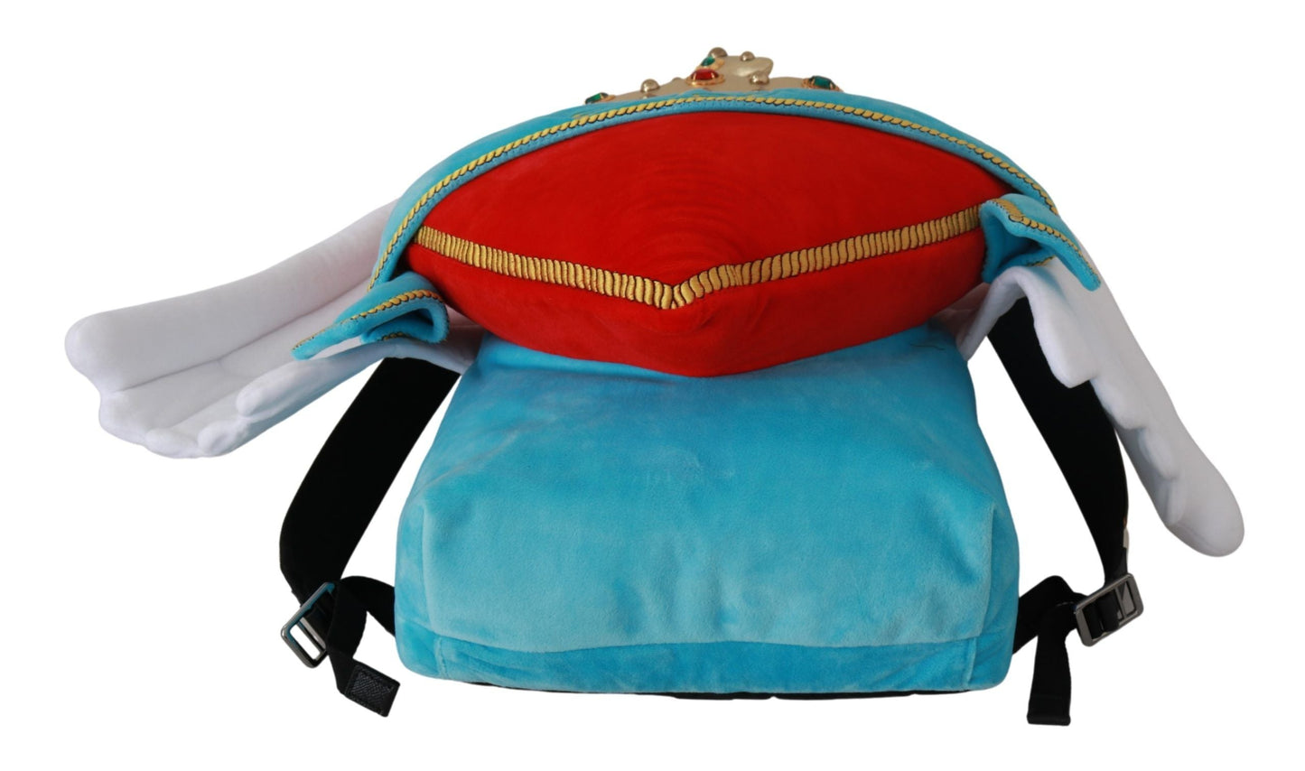 Dolce & Gabbana Red Blue Heart Wings DG Crown School Backpack | Fashionsarah.com