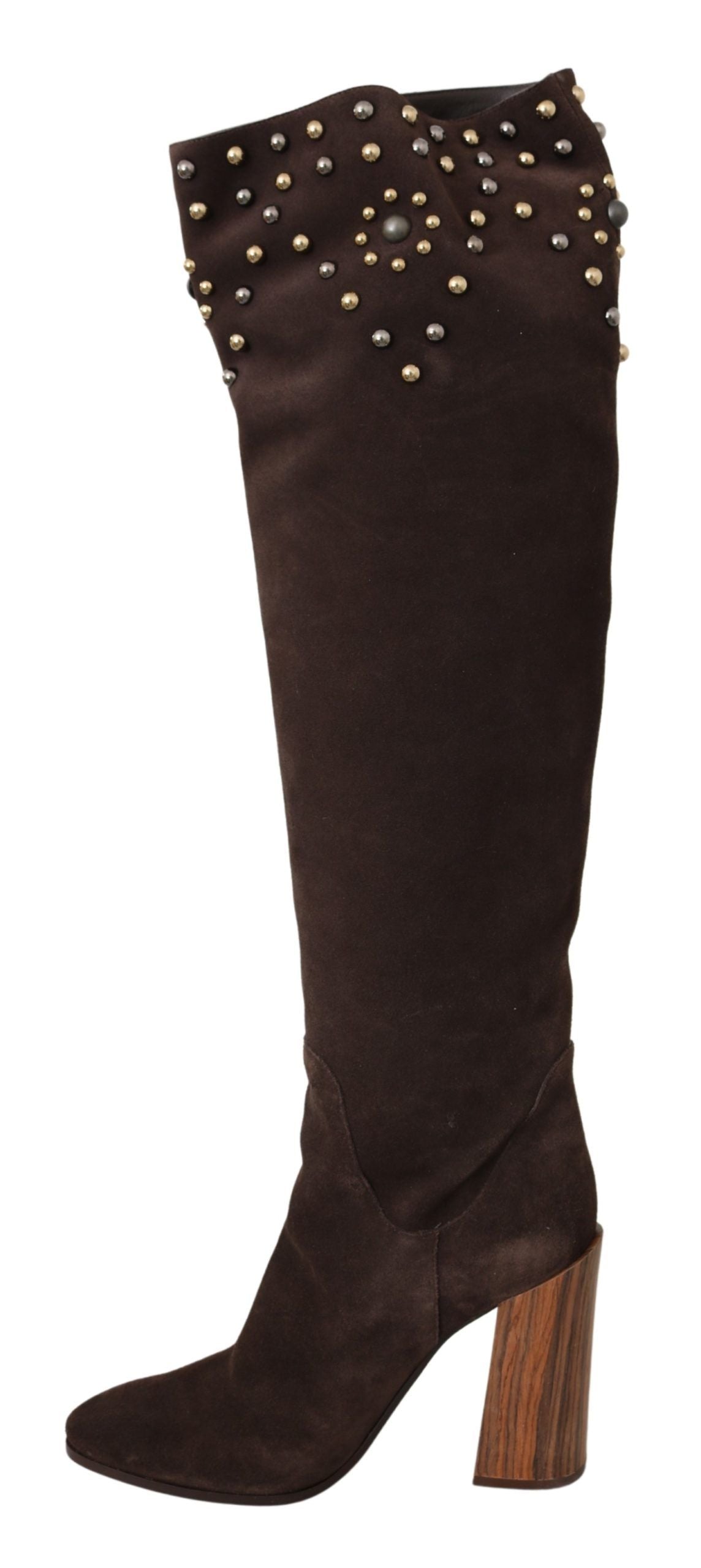 Dolce & Gabbana Brown Suede Studded Knee High Shoes Boots | Fashionsarah.com