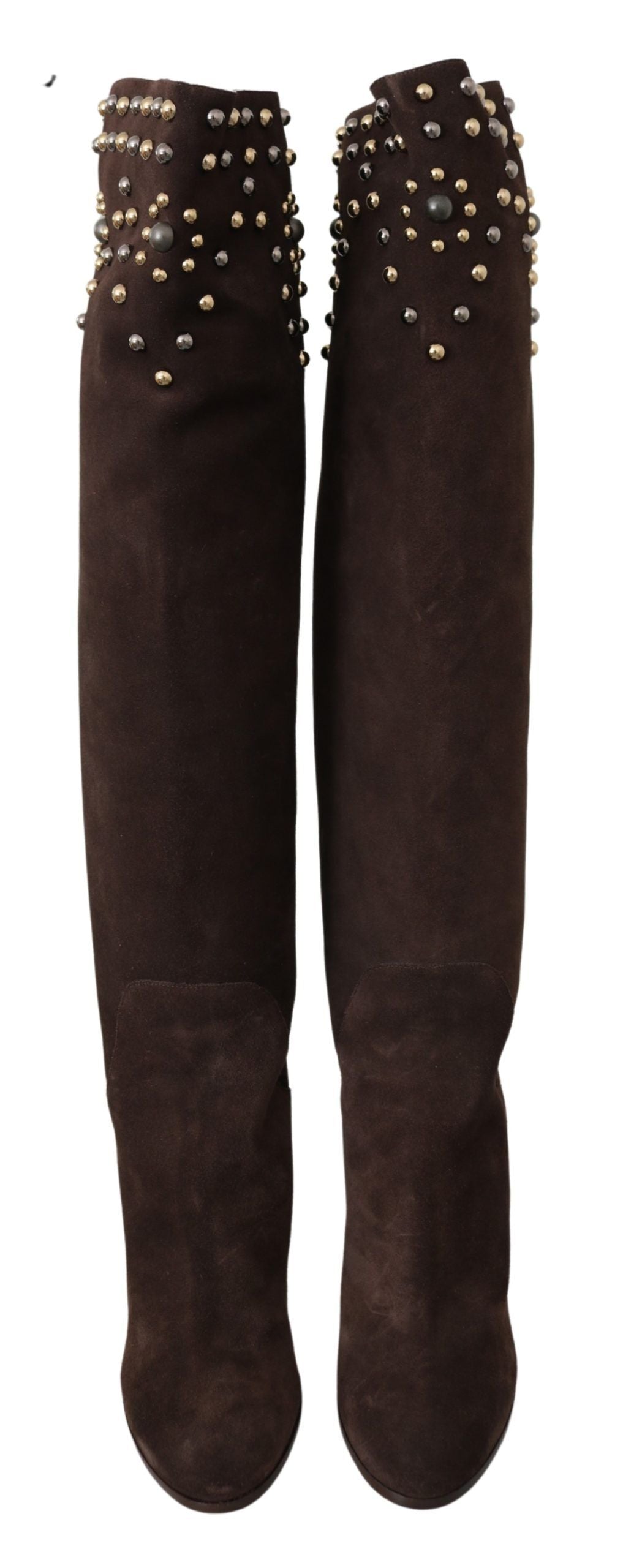 Dolce & Gabbana Brown Suede Studded Knee High Shoes Boots | Fashionsarah.com