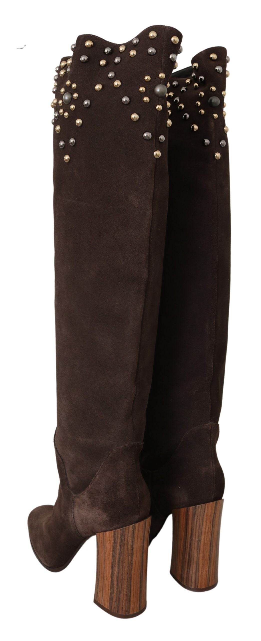 Dolce & Gabbana Brown Suede Studded Knee High Shoes Boots | Fashionsarah.com