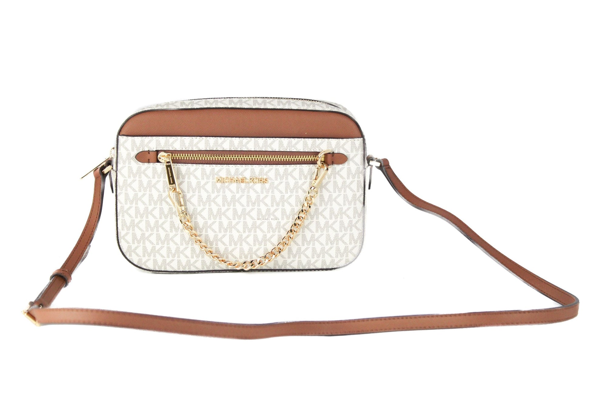 Michael Kors Jet Set Item Large East West Signature Leather Zip Chain Crossbody Handbag | Fashionsarah.com