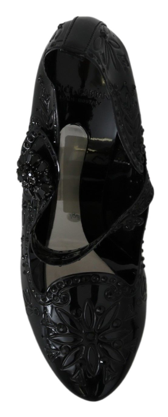 Dolce & Gabbana Black Floral Crystal CINDERELLA Heels Shoes | Fashionsarah.com