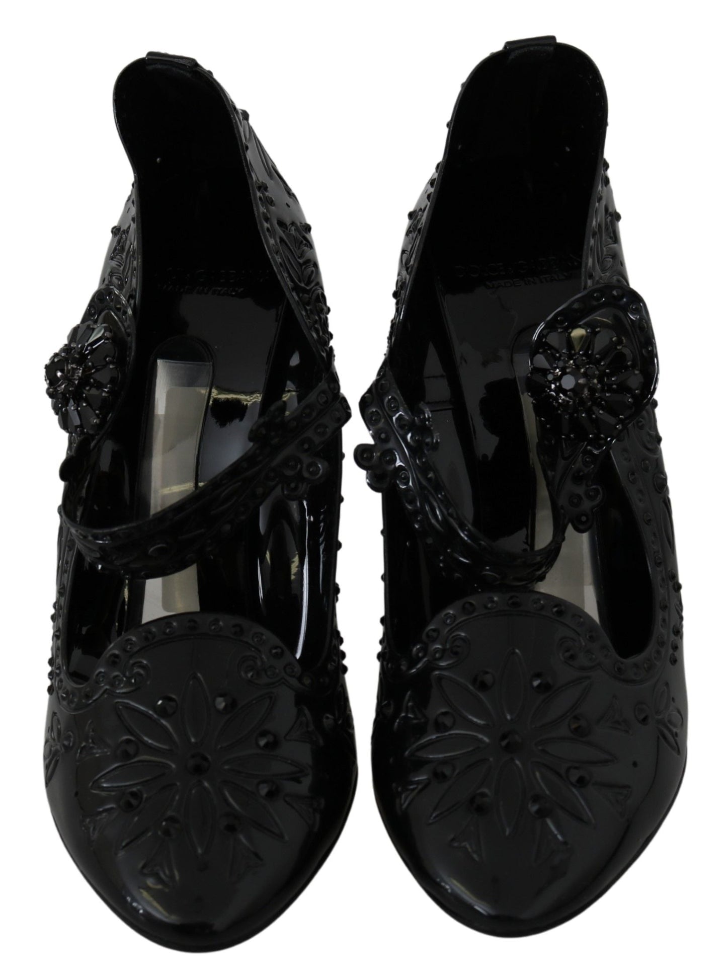 Dolce & Gabbana Black Floral Crystal CINDERELLA Heels Shoes | Fashionsarah.com