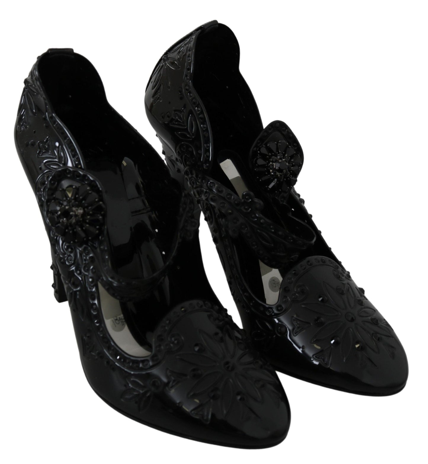 Dolce & Gabbana Black Floral Crystal CINDERELLA Heels Shoes | Fashionsarah.com