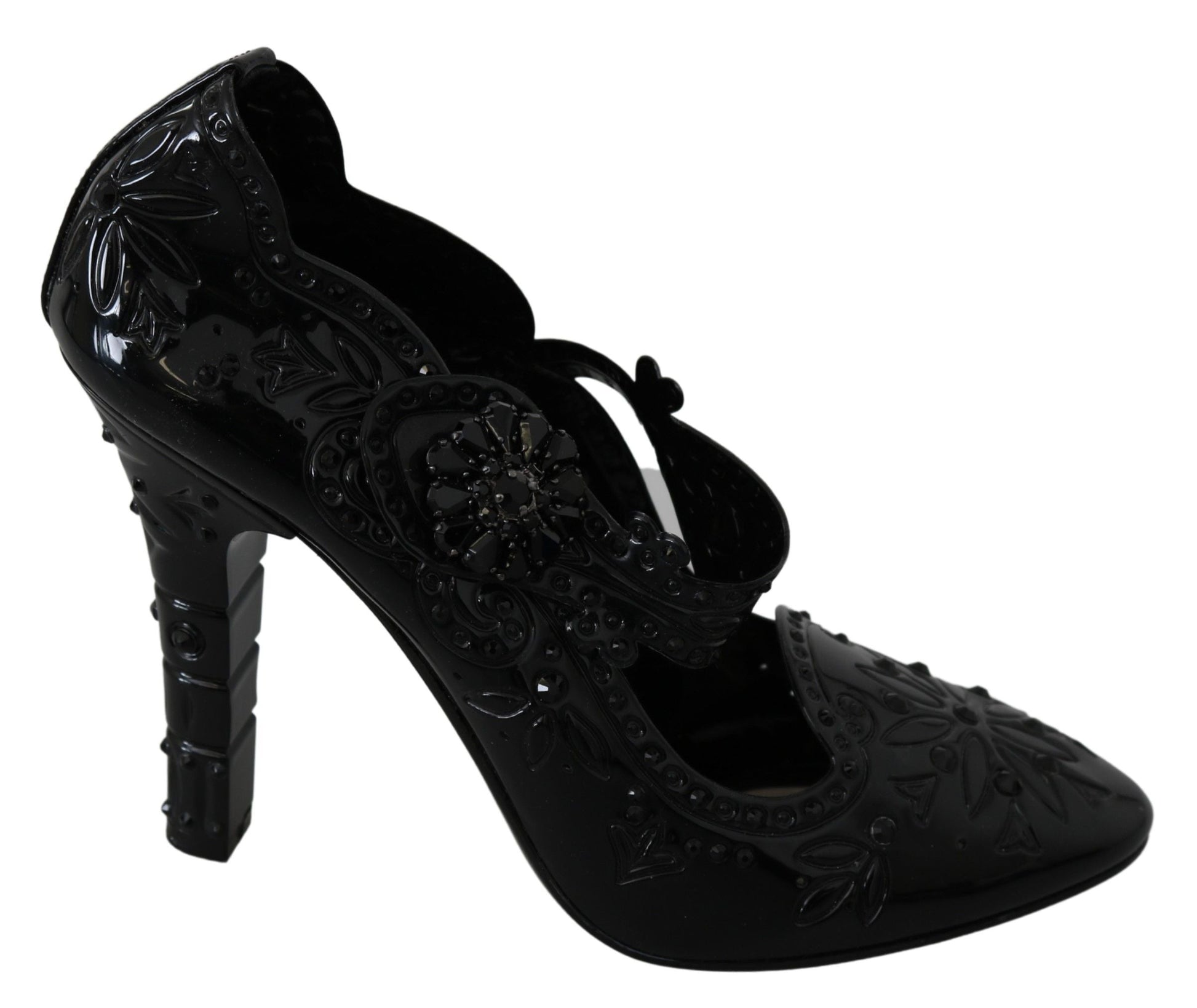 Dolce & Gabbana Black Floral Crystal CINDERELLA Heels Shoes | Fashionsarah.com