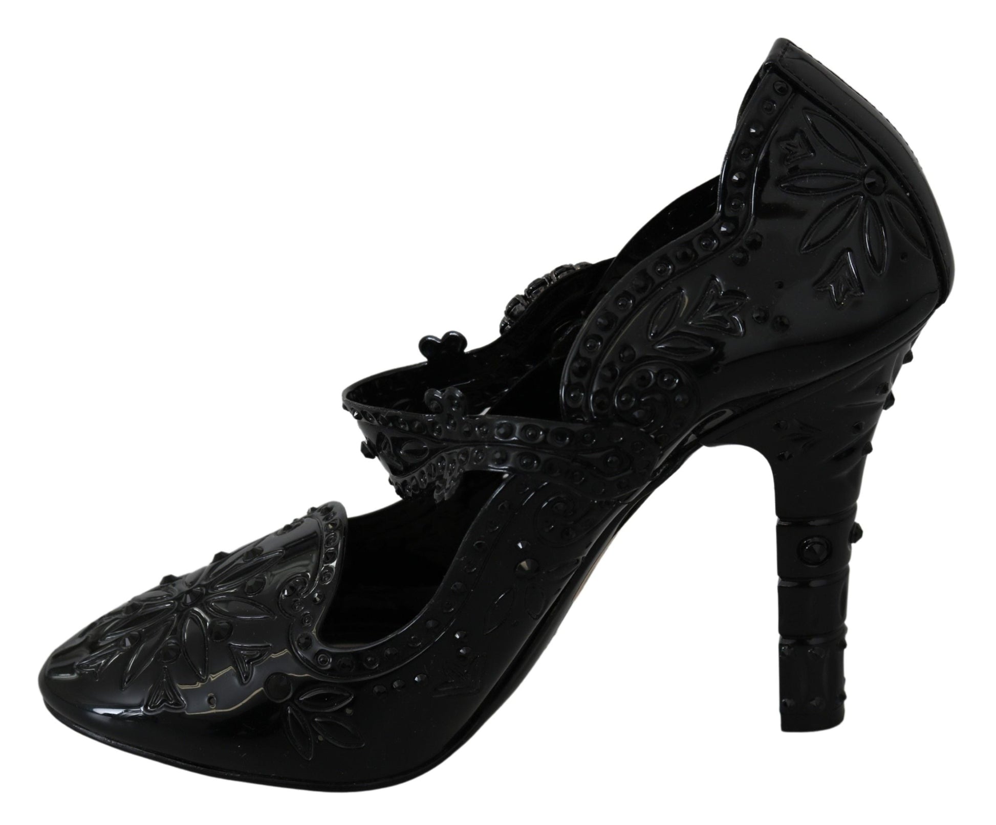 Dolce & Gabbana Black Floral Crystal CINDERELLA Heels Shoes | Fashionsarah.com