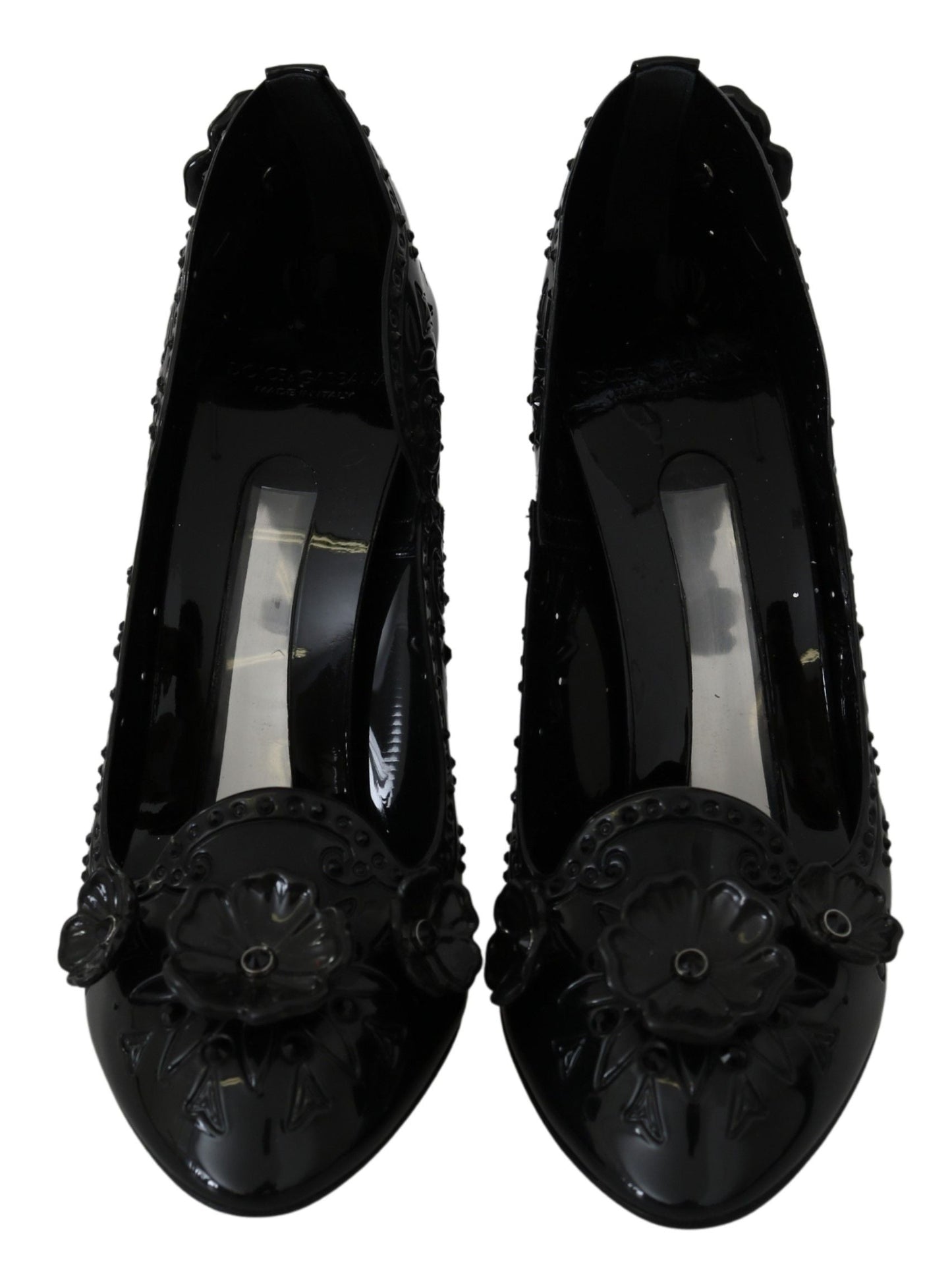 Dolce & Gabbana Black Floral Crystal CINDERELLA Heels Shoes | Fashionsarah.com