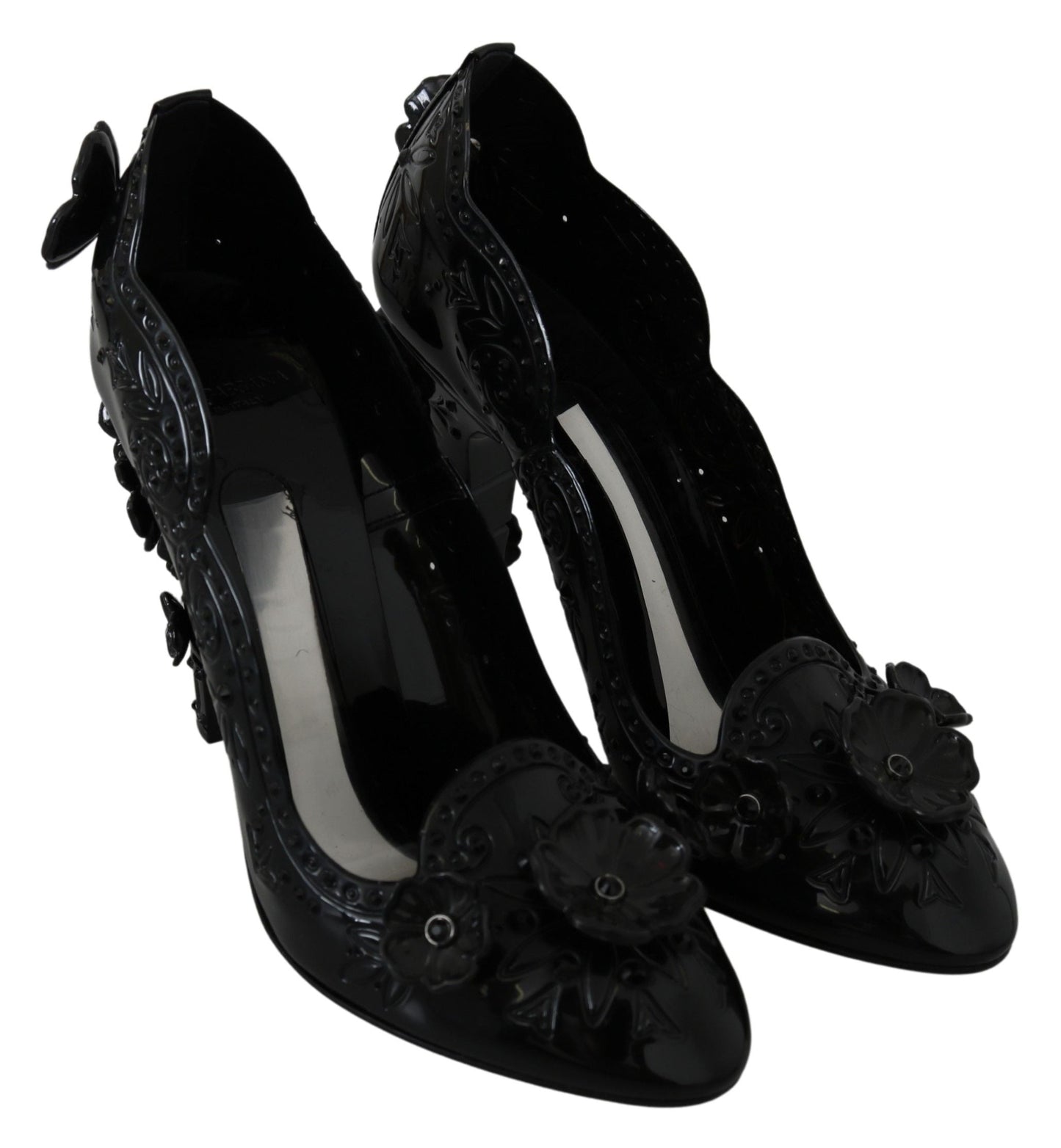 Dolce & Gabbana Black Floral Crystal CINDERELLA Heels Shoes | Fashionsarah.com