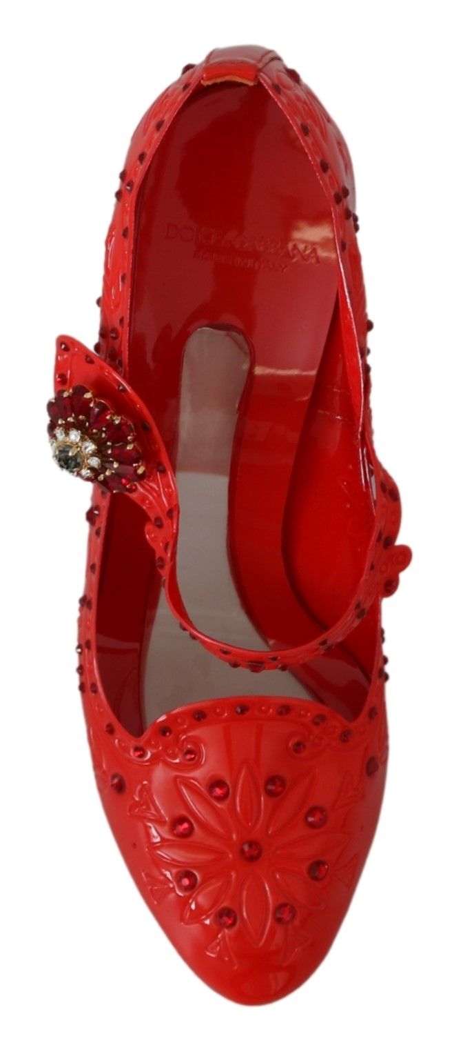 Dolce & Gabbana Red Floral Crystal CINDERELLA Heels Shoes | Fashionsarah.com