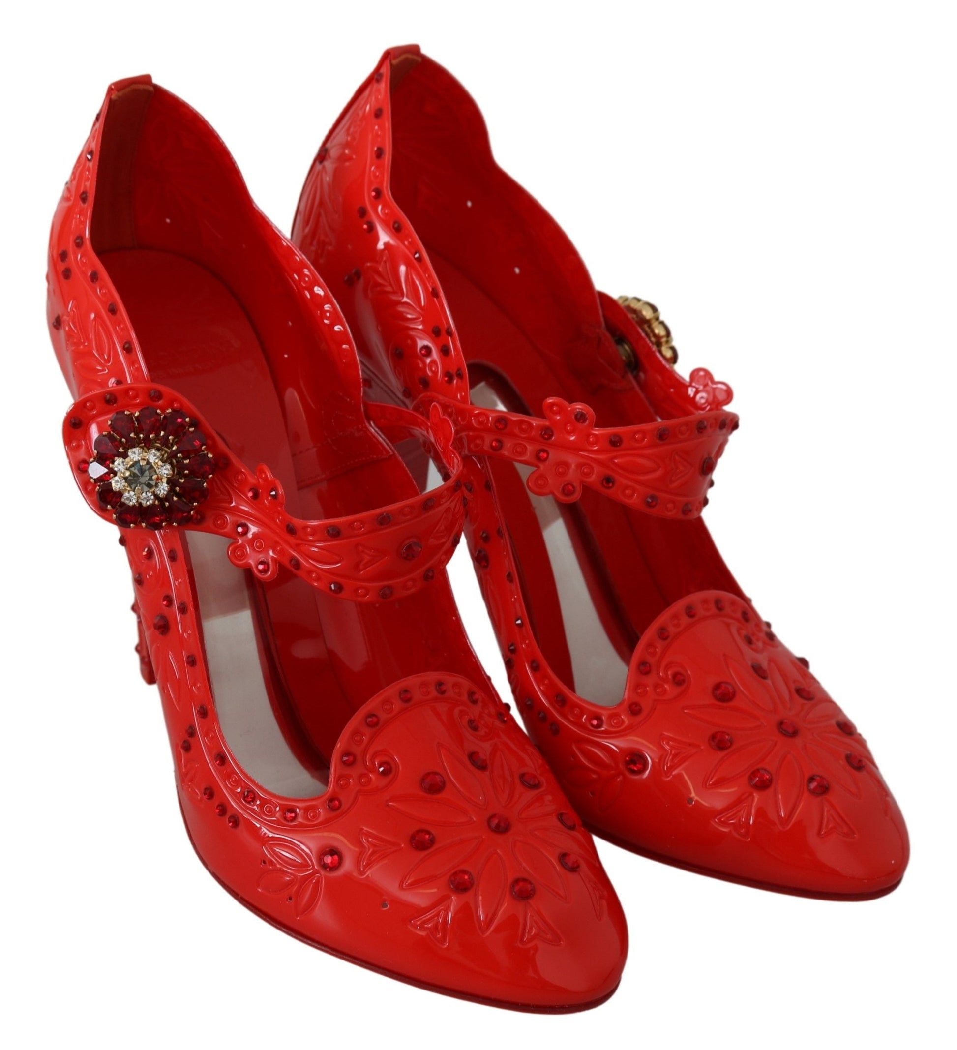 Dolce & Gabbana Red Floral Crystal CINDERELLA Heels Shoes | Fashionsarah.com