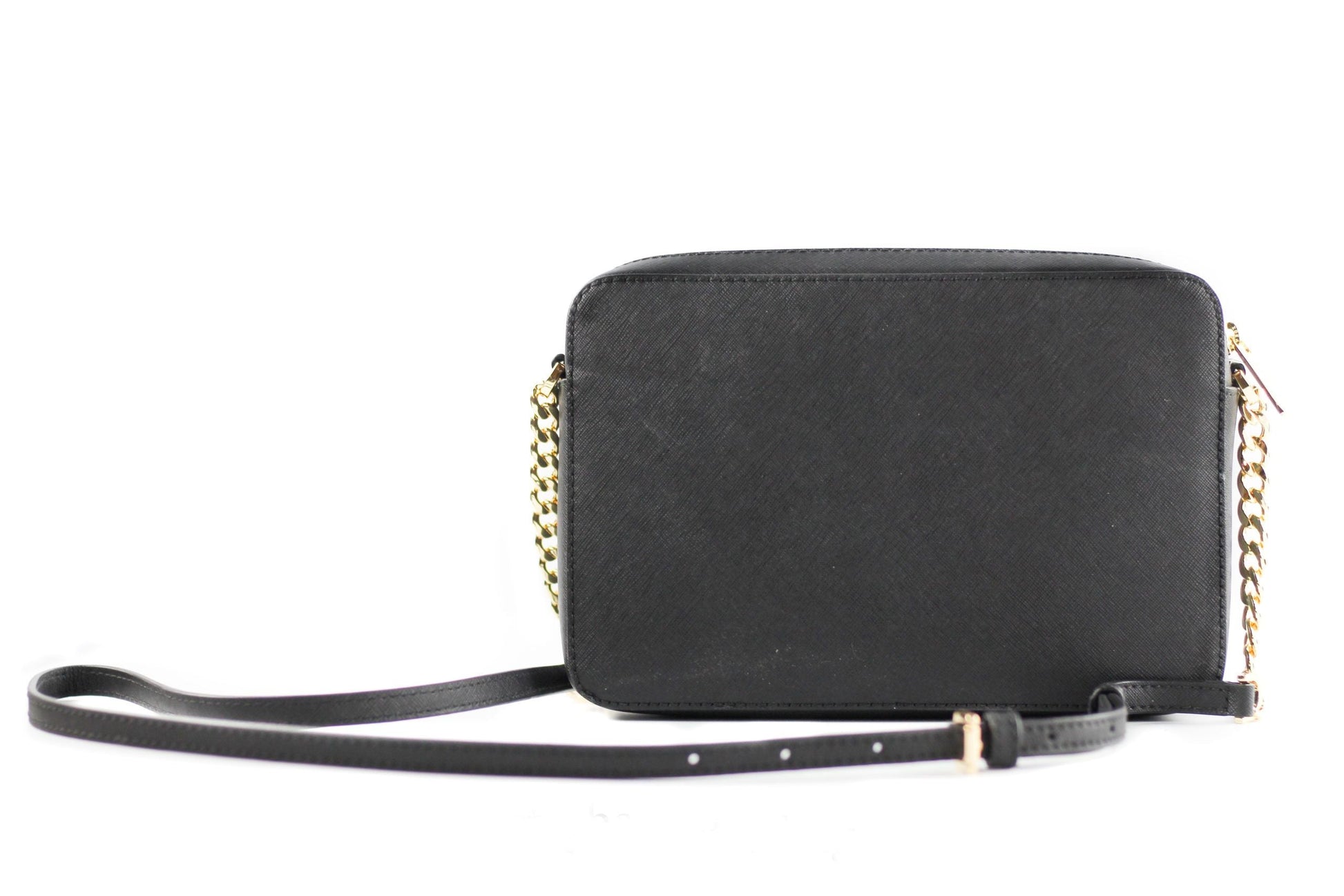 Michael Kors Jet Set Large East West Saffiano Leather Crossbody Bag Handbag (Black Solid/Gold Hardware) | Fashionsarah.com