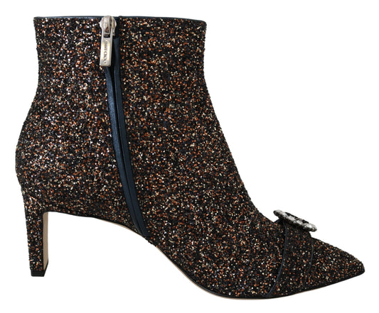 Jimmy Choo Mix Fabric Glitter Leather Hanover 65 Boots Shoes | Fashionsarah.com