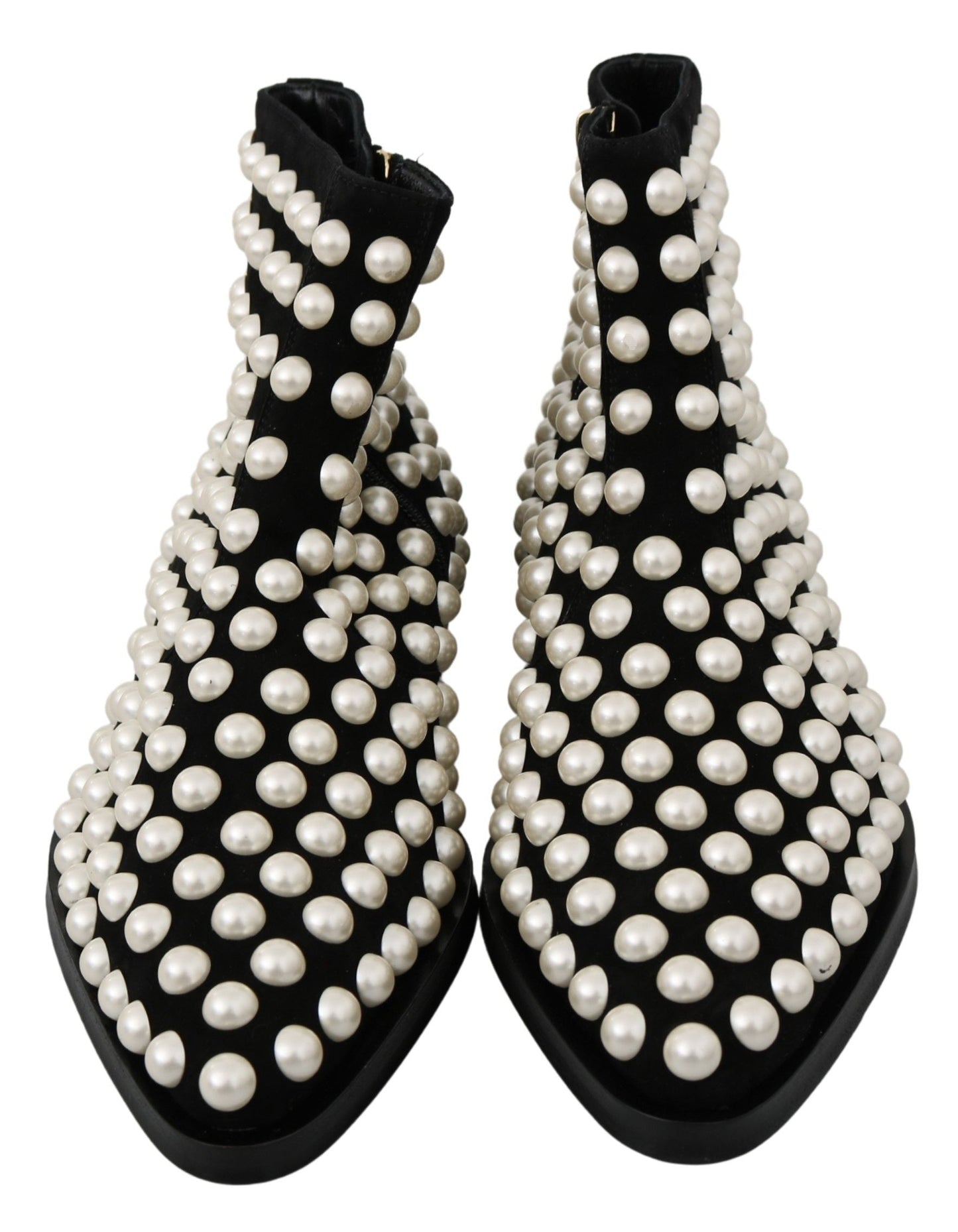 Dolce & Gabbana Black Suede Pearl Studs boots | Fashionsarah.com